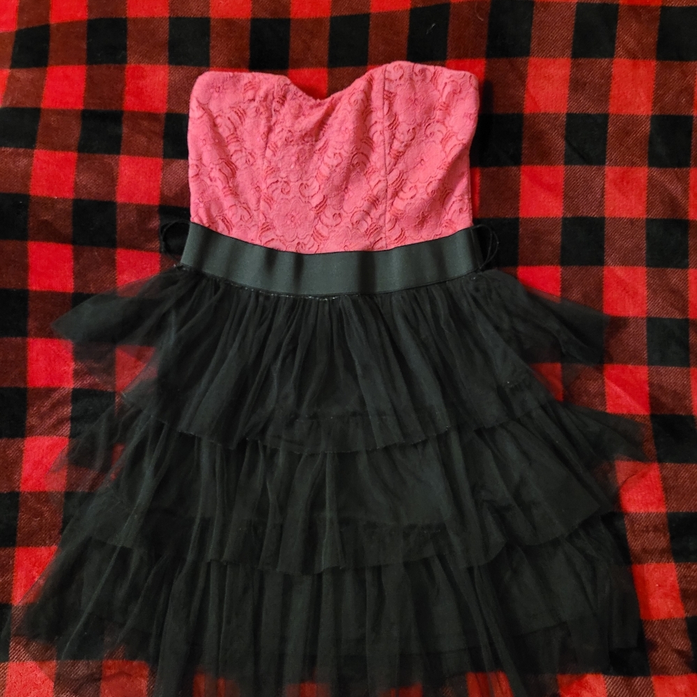 Rachel and Chloe pink and black lace ruffle dress